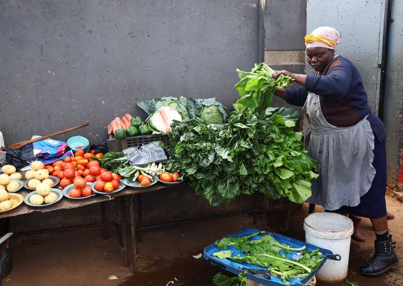 © Reuters. A woman prepares vegetables for customers at her stall in Thembisa, on the East Rand, in South Africa, August 2, 2023. REUTERS/Siphiwe Sibeko/File Photo