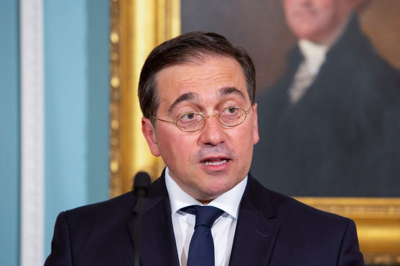 &copy; Reuters. FILE PHOTO: Spanish Foreign Minister Jose Manuel Albares makes a statement during a press conference at the State Department in Washington, U.S., May 10, 2024. REUTERS/Kaylee Greenlee Beal/File Photo