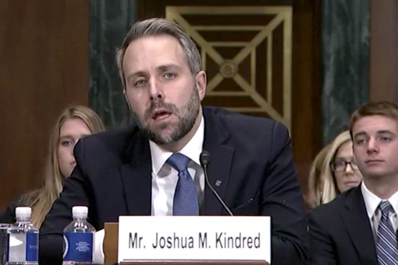 &copy; Reuters. FILE PHOTO: Alaska lawyer Joshua Kindred speaks during a judicial nomination hearing at the U.S. Senate Committee on the Judiciary in Washington, U.S. December 4, 2019 in a still image from video. U.S. Senate Committee on the Judiciary/Handout via REUTERS