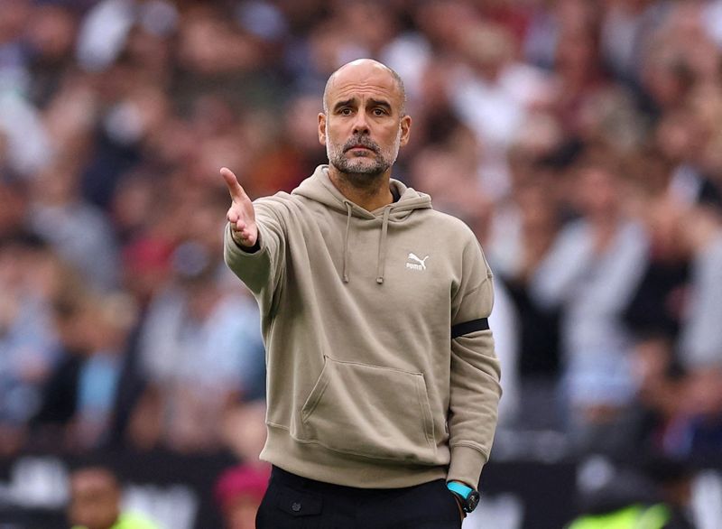 &copy; Reuters. Técnico do Manchester City, Pep Guardiola, no London Stadium, em Londres, Reino Unidon31/08/2024nREUTERS/Hannah Mckay