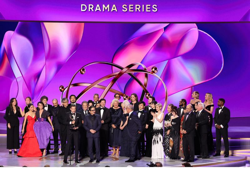 &copy; Reuters. Justin Marks speaks as the cast and crew of "Shogun" receives the Best Drama Series award at the 76th Primetime Emmy Awards in Los Angeles, California, U.S., September 15, 2024. REUTERS/Mario Anzuoni