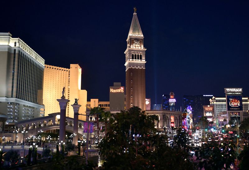 &copy; Reuters. FILE PHOTO: The Venetian's tower stands over the Las Vegas Strip in Las Vegas, Nevada, U.S., August 25, 2016. REUTERS/David Becker/File Photo