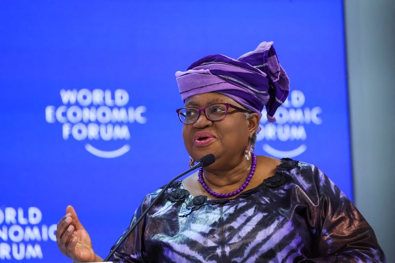 © Reuters. FILE PHOTO: Director-General of the World Trade Organization Ngozi Okonjo-Iweala speaks during the 54th annual meeting of the World Economic Forum, in Davos, Switzerland, January 19, 2024. REUTERS/Denis Balibouse/File Photo