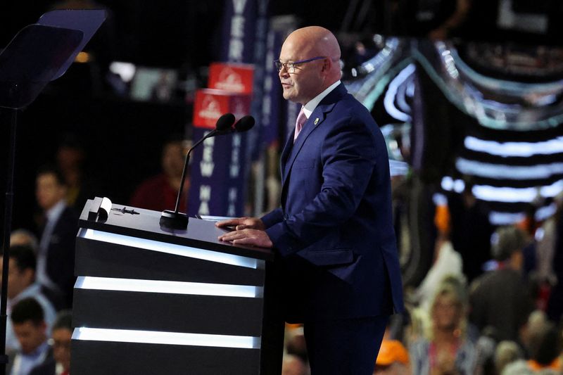 &copy; Reuters. FILE PHOTO: Sean M. O'Brien,General President of the International Brotherhood of Teamsters, speaks during Day 1 of the Republican National Convention (RNC) at the Fiserv Forum in Milwaukee, Wisconsin, U.S., July 15, 2024. REUTERS/Jeenah Moon/File Photo