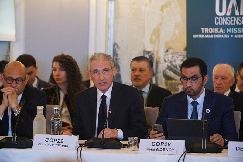 © Reuters. FILE PHOTO: COP 29 President, Mukhtar Babayev, delivers remarks at the Copenhagen Climate Ministerial, in Helsingor, Denmark, March 21, 2024. REUTERS/Ali Withers/File Photo