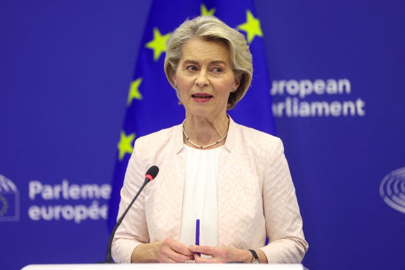 &copy; Reuters. FILE PHOTO: Ursula von der Leyen attends a press conference after her re-election for a second term as President of the European Commission, at the European Parliament in Strasbourg, France, July 18, 2024. REUTERS/Johanna Geron/File Photo