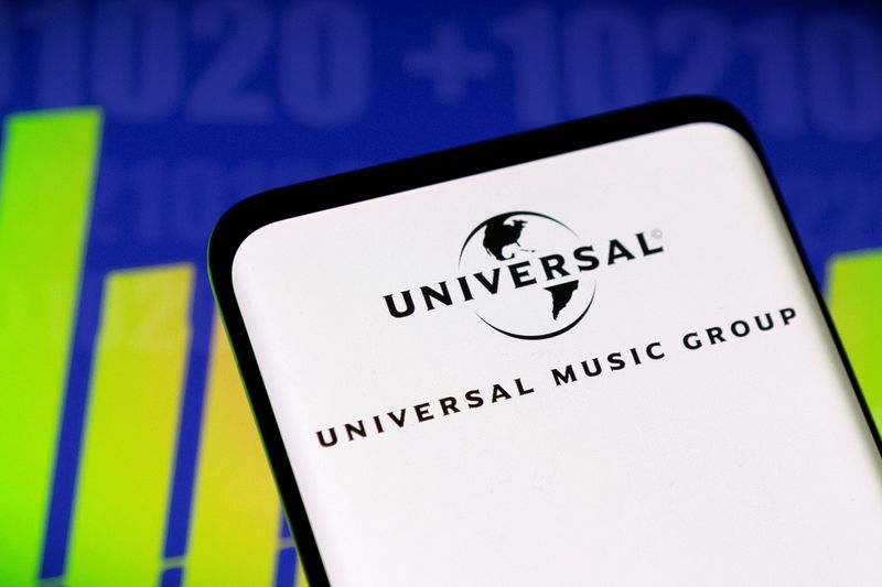 &copy; Reuters. File photo: Universal Music Group logo and stock graph seen displayed in this illustration taken, May 3, 2022. REUTERS/Dado Ruvic/Illustration/File photo