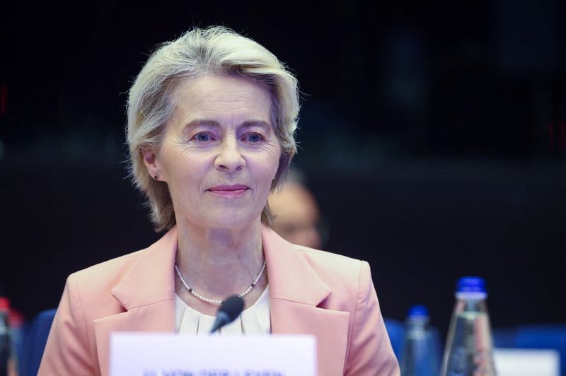 © Reuters. European Commission President Ursula von der Leyen looks on as she meets with the European Parliament's Conference of Presidents to discuss the proposed structure and portfolios of the College of Commissioners in Strasbourg, France September 17, 2024. REUTERS/Johanna Geron