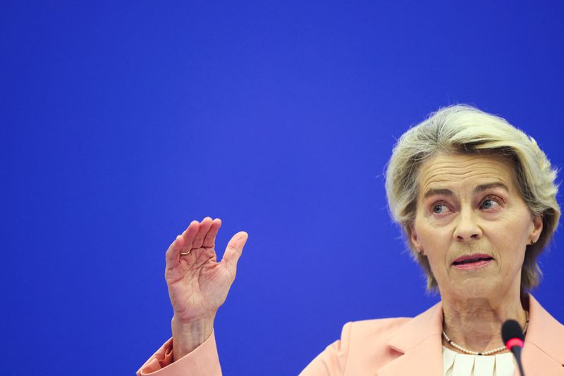 © Reuters. FILE PHOTO: European Commission President Ursula von der Leyen holds a press conference on the suggested structure and portfolios of the college of European commissioners in Strasbourg, France September 17, 2024. REUTERS/Johanna Geron/File Photo