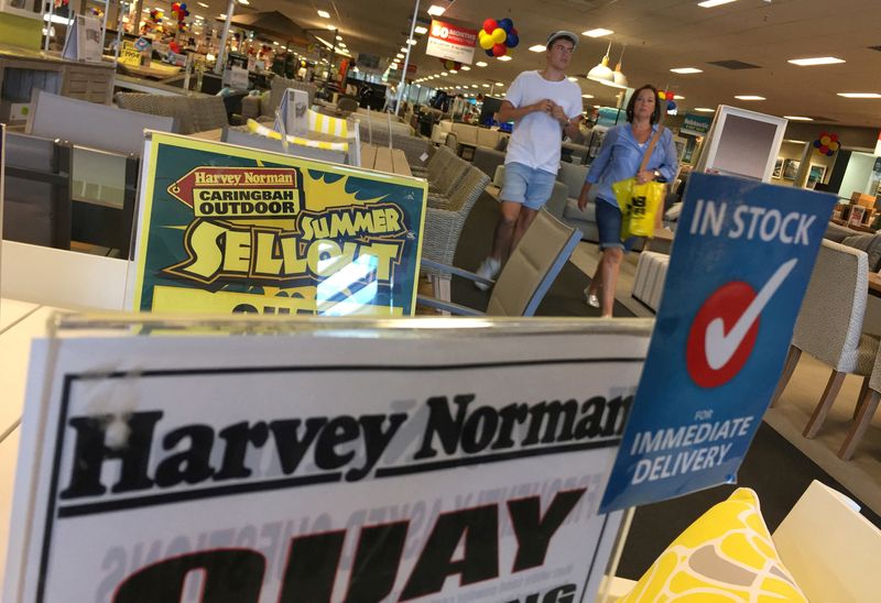 &copy; Reuters. FILE PHOTO: Shoppers walk the furniture showroom at a Harvey Norman outlet in Sydney, Australia, February 27, 2017.  REUTERS/Jason Reed/File Photo