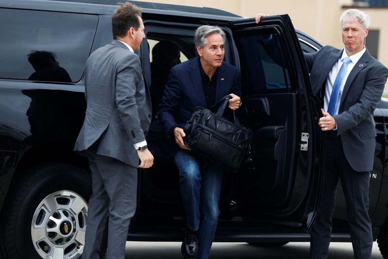 &copy; Reuters. Il segretario di Stato Usa Antony Blinken parte per l'Egitto alla Joint Base Andrews, Maryland, Stati Uniti, 17 settembre 2024. REUTERS/Evelyn Hockstein