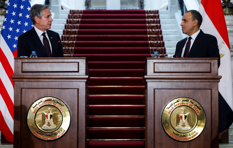 &copy; Reuters. Secretário de Estado dos EUA, Antony Blinken, e chanceler egípcio, Badr Abdelatty, concedem entrevista coletiva no Cairon18/09/2024nREUTERS/Evelyn Hockstein/Pool