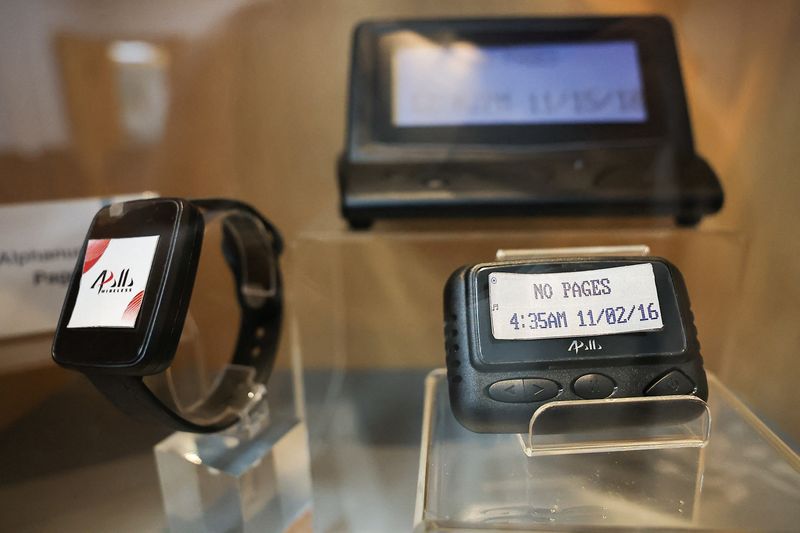 &copy; Reuters. Pagers on display at a meeting room at the Gold Apollo company building in New Taipei City, Taiwan, September 18, 2024. REUTERS/Ann Wang