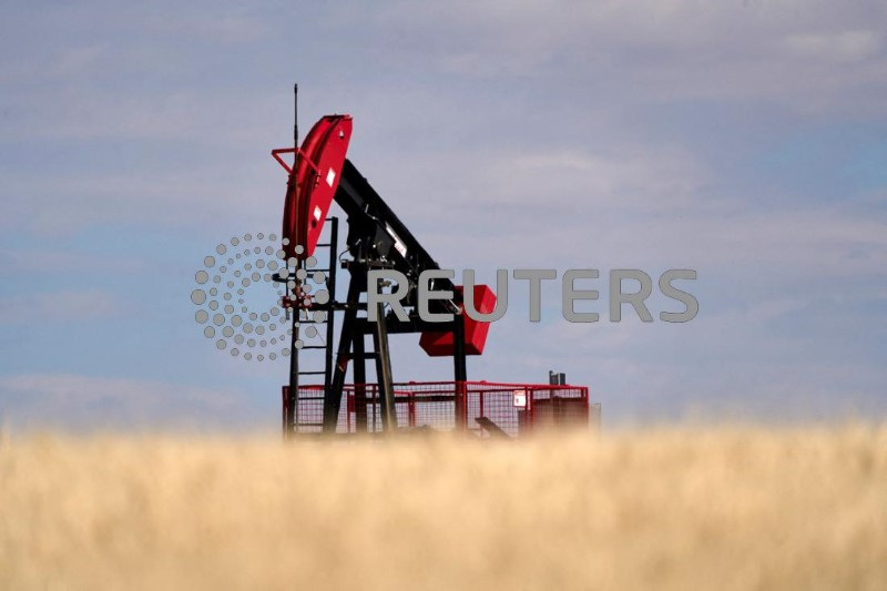 &copy; Reuters. A view of an oil pumpjack in a farmer’s field near Kindersley, Saskatchewan, Canada September 5, 2024.  REUTERS/Todd Korol