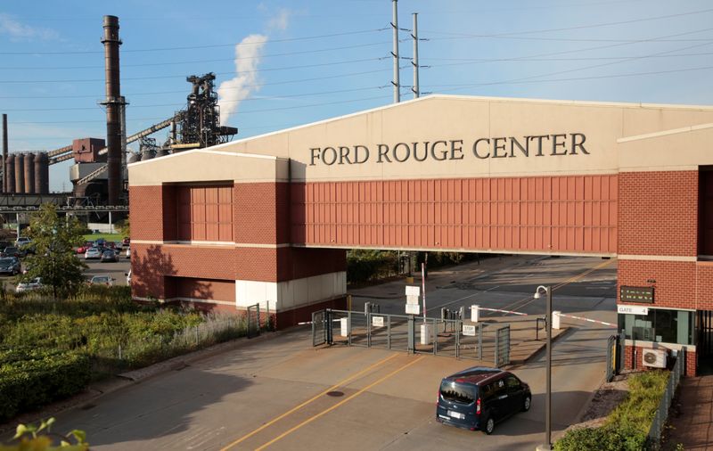 &copy; Reuters. FILE PHOTO: An entrance to the Ford Rouge Center where the Ford F1-50 pick-up truck is produced is seen during the 100 year celebration of the Ford River Rouge Complex in Dearborn, Michigan U.S. September 27, 2018.  REUTERS/Rebecca Cook/File Photo