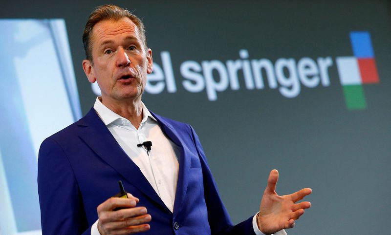 &copy; Reuters. FILE PHOTO: CEO of German publisher Axel Springer SE Mathias Doepfner holds a speech during the annual news conference in Berlin, Germany, March 8, 2018. REUTERS/Hannibal Hanschke/File Photo