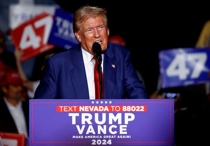 &copy; Reuters. Candidato republicano à Presidência dos EUA, Donald Trump, durante discurso em Las Vegasn13/09/2024nREUTERS/Piroschka Van de Wouw