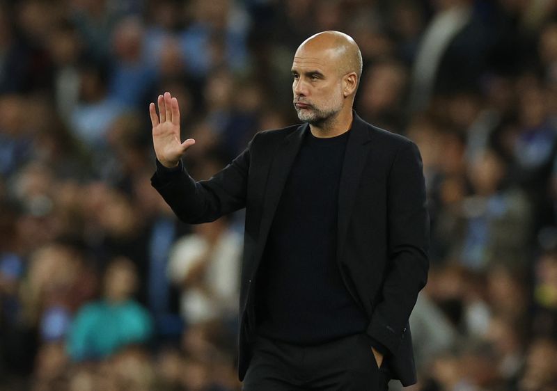 &copy; Reuters. Pep Guardiola em jogo do Manchester City contra Inter de Milãon 18/9/2024      REUTERS/Phil Noble