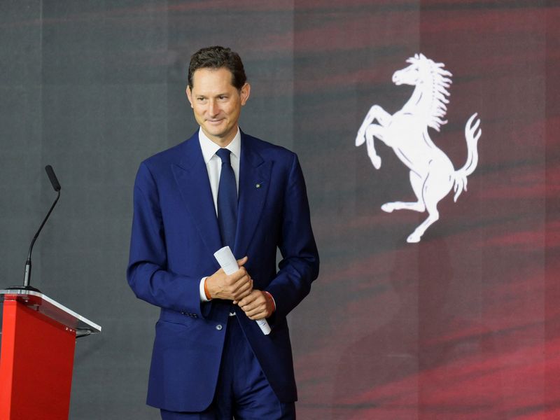 &copy; Reuters. FILE PHOTO: Chairman of Ferrari and Stellantis John Elkann attends an event to inaugurate Ferrari's new 'e-building' facility where the luxury sportscar maker is testing lines before an expected start of car production in early 2025, in Maranello, Italy, 