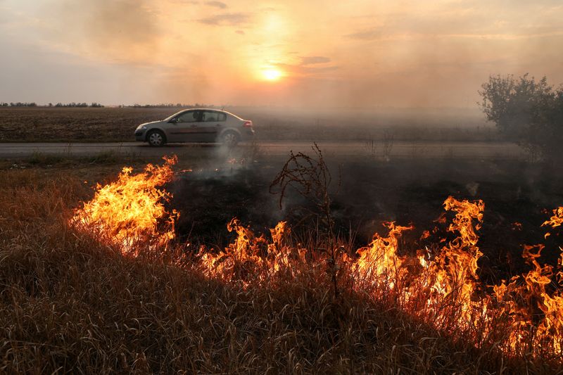 &copy; Reuters. A person drives a car along a road while roadside burns after a Russian military strike outside the town of Pokrovsk, amid Russia's attack on Ukraine, in Donetsk region, Ukraine September 17, 2024. REUTERS/Anton Shynkarenko/File Photo