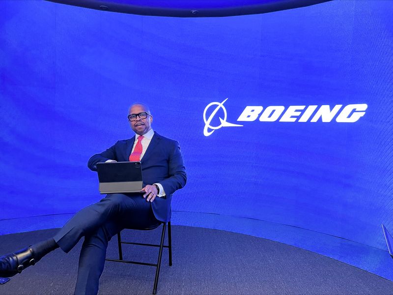 &copy; Reuters. FILE PHOTO: Boeing Defense, Space and Security CEO Ted Colbert speaks to reporters at the Australian International Airshow in Avalon, Australia, February 28, 2023. REUTERS/ Jamie Freed/File Photo