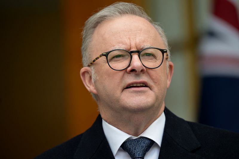 &copy; Reuters. Australia's Prime Minister Anthony Albanese speaks to the media during a press conference with New Zealand's Prime Minister Christopher Luxon at the Australian Parliament House in Canberra, Australia, August 16, 2024. REUTERS/Tracey Nearmy/File Photo