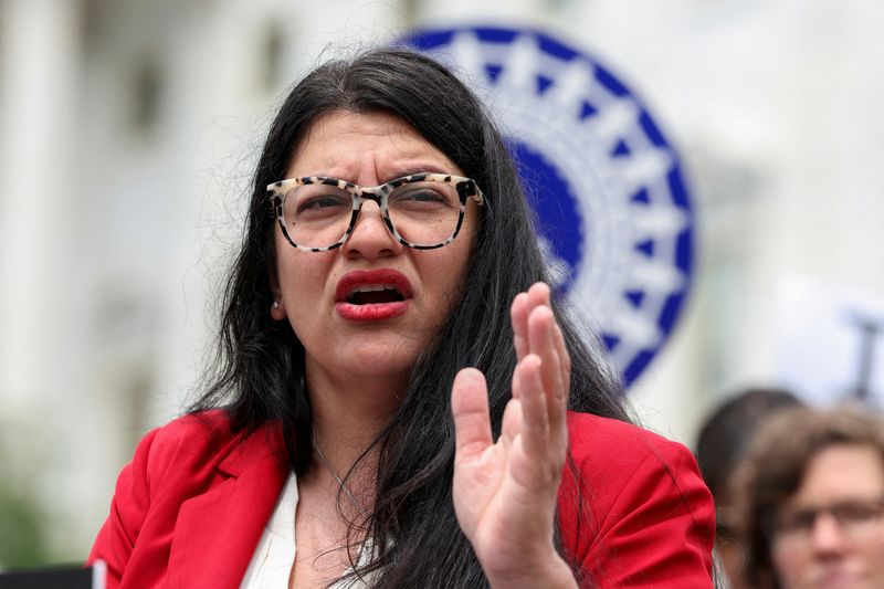 © Reuters. FILE PHOTO: U.S. Representative Rashida Tlaib (D-MI) speaks during a press conference alongside lawmakers and university union members on protecting the right of free speech following a crackdown on pro-Palestinian protests on college campuses, on Capitol Hill in Washington, U.S., May 23, 2024. REUTERS/Amanda Andrade-Rhoades/File Photo