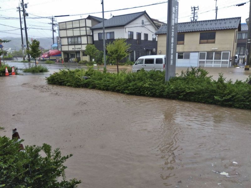 © Reuters. A general view of a flooded part of downtown, in Wajima, Ishikawa Prefecture, Japan in this photo taken by Kyodo on September 21, 2024. Mandatory credit Kyodo/via REUTERS