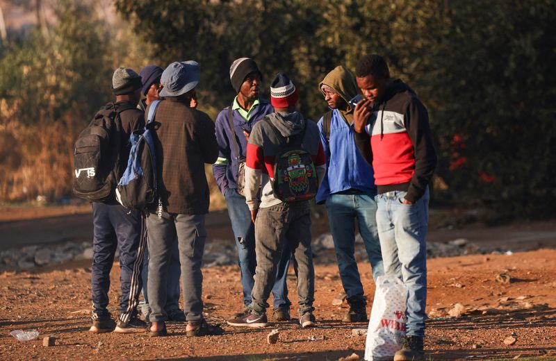 © Reuters. FILE PHOTO: Job seekers wait beside a road for casual work offered by passing drivers in Eikenhof, south of Johannesburg, South Africa September 19, 2024. REUTERS/Siphiwe Sibeko/File Photo