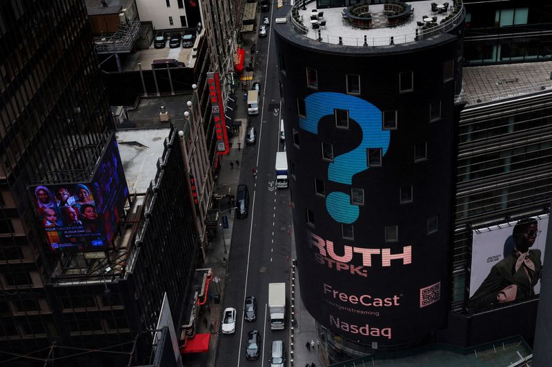 &copy; Reuters. FILE PHOTO: The Nasdaq Market site is seen on the day that shares of Truth Social and Trump Media & Technology Group start trading under the ticker "DJT", in New York City, U.S., March 26, 2024. REUTERS/Shannon Stapleton/File Photo