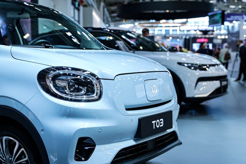 © Reuters. FILE PHOTO: A view shows model TO3 of Leapmotor, a Chinese automobile manufacturer, displayed during an event a day ahead of the official opening of the 2023 Munich Auto Show IAA Mobility, in Munich, Germany, September 4, 2023. REUTERS/Leonhard Simon/File photo