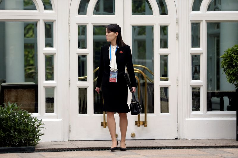 &copy; Reuters. Kim Yo Jong, sister of North Korea's leader Kim Jong Un and first vice department director of the ruling Workers’ Party’s Central Committee, looks on at the Metropole hotel during the second North Korea-U.S. summit in Hanoi, Vietnam February 28, 2019.