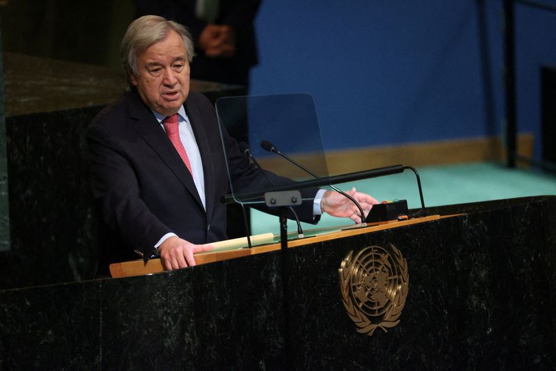 &copy; Reuters. FILE PHOTO: United Nations Secretary-General Antonio Guterres addresses the 77th Session of the United Nations General Assembly at U.N. Headquarters in New York City, U.S., September 20, 2022. REUTERS/Amr Alfiky/File Photo