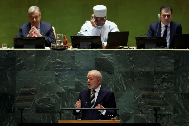 &copy; Reuters. Presidente Luiz Inácio Lula da Silva durante discurso na 79ª Assembleia Geral da ONU, em Nova York, EUAn24/09/2024nREUTERS/Mike Segar