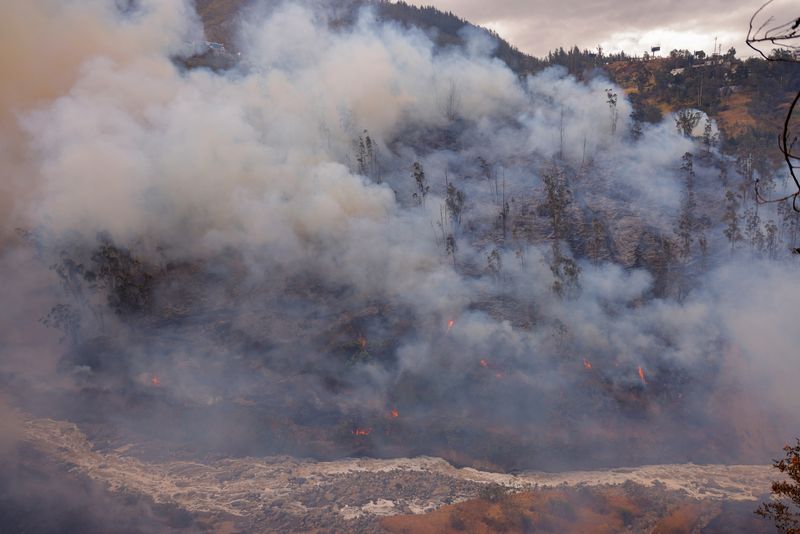 © Reuters. Smoke rises as a wildfire burns, in Quito, Ecuador September 24, 2024. REUTERS/Karen Toro