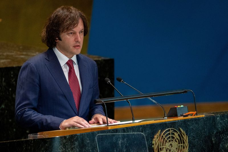 © Reuters. Prime Minister of Georgia Irakli Kobakhidze addresses the 