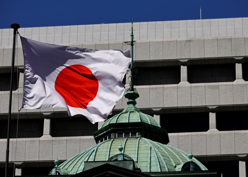 © Reuters. FILE PHOTO: The Japanese national flag flies at the Bank of Japan building in Tokyo, Japan March 18, 2024. REUTERS/Kim Kyung-Hoon/File Photo