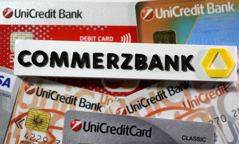 &copy; Reuters. FILE PHOTO: A 3-D printed Commerzbank logo is seen near Unicredit credit cards in this illustration taken September 20, 2017. REUTERS/Dado Ruvic/Illustration/File Photo