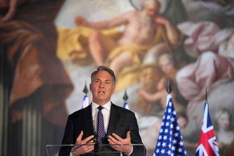 © Reuters. Australian Defense Minister Richard Marles speaks during a press conference at the AUKUS Defence Ministers Meeting at Old Royal Naval College, Greenwich, London, Thursday, Sept. 26, 2024. Kin Cheung/Pool via REUTERS