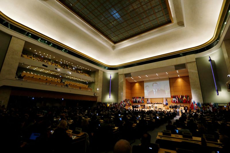 © Reuters. FILE PHOTO: The International Labour Organization's annual labour conference in Geneva, Switzerland, June 11, 2019.  REUTERS/Denis Balibouse/File Photo