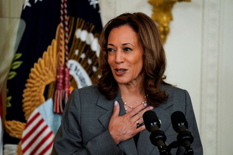 &copy; Reuters. FILE PHOTO: Democratic presidential nominee Vice President Kamala speaks as she and U.S. President Joe Biden deliver remarks on gun violence in America, at the White House in Washington, U.S., September 26, 2024.  REUTERS/Elizabeth Frantz/File Photo