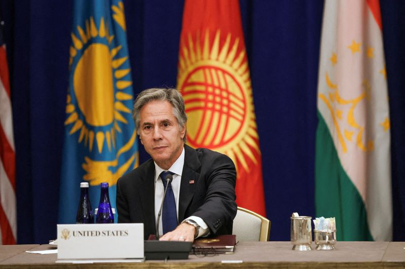 &copy; Reuters. U.S. Secretary of State Antony J. Blinken speaks during a meeting with the Foreign Ministers of Kazakhstan, Kyrgyz Republic, Tajikistan, Turkmenistan, and Uzbekistan, in New York, U.S. September 27, 2024.  Heather Khalifa/Pool via REUTERS