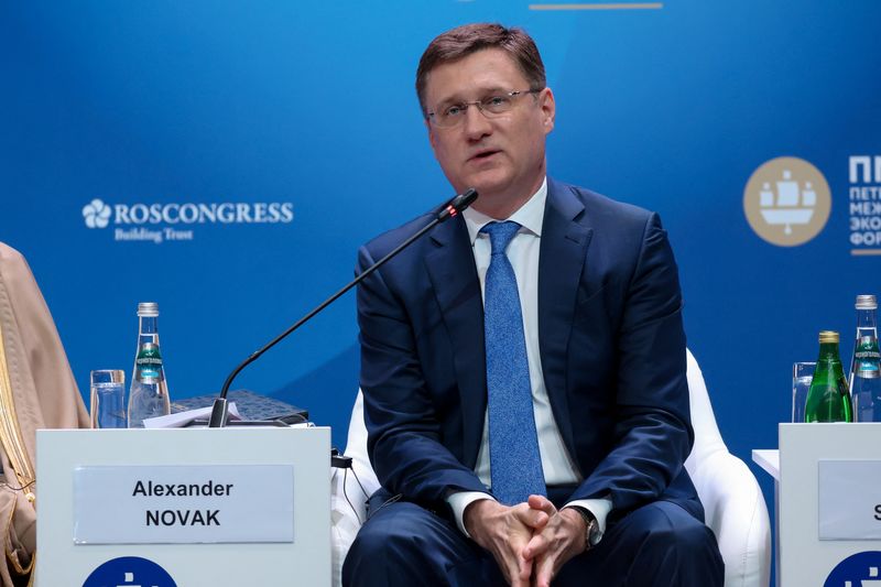 © Reuters. FILE PHOTO: Russia's Deputy Prime Minister Alexander Novak attends a session of the St. Petersburg International Economic Forum (SPIEF) in Saint Petersburg, Russia June 6, 2024. Sergey Kulakov/Roscongress Foundation via REUTERS/File photo