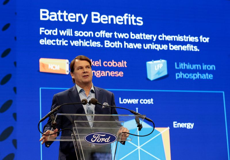 &copy; Reuters. Ford Motor Company CEO Jim Farley speaks during a press conference in Romulus, Michigan U.S., February 13, 2023.   REUTERS/Rebecca Cook/ File Photo