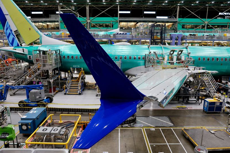 &copy; Reuters. FILE PHOTO: A Boeing 737 MAX aircraft is assembled at the company's plant in Renton, Washington, U.S. June 25, 2024. Jennifer Buchanan/Pool via REUTERS/File Photo