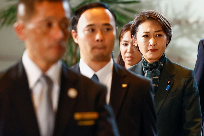 © Reuters. Japan's Minister for policies related to children Junko Mihara arrives at Prime Minister Shigeru Ishiba's official residence in Tokyo, Japan October 1, 2024. REUTERS/Issei Kato