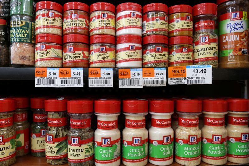 &copy; Reuters. FILE PHOTO: McCormick & Company spices are seen on display in a store in Manhattan, New York City, U.S., March 29, 2022. REUTERS/Andrew Kelly/File Photo