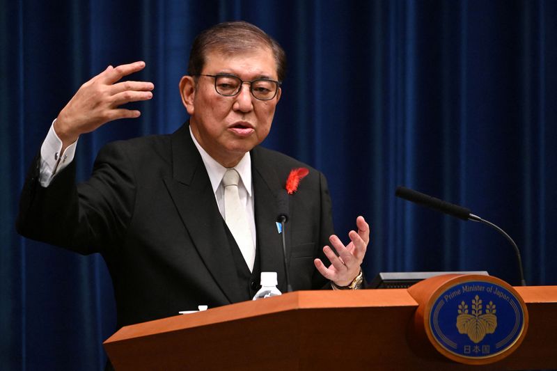 &copy; Reuters. Novo primeiro-ministro do Japão, Shigeru Ishiba, durante coletiva de imprensa, em Tóquion01/10/2024nYUICHI YAMAZAKI/Pool via REUTERS