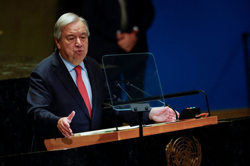 &copy; Reuters. FILE PHOTO: United Nations Secretary-General Antonio Guterres addresses the 79th United Nations General Assembly at U.N. headquarters in New York, U.S., September 24, 2024.  REUTERS/Shannon Stapleton/File Photo