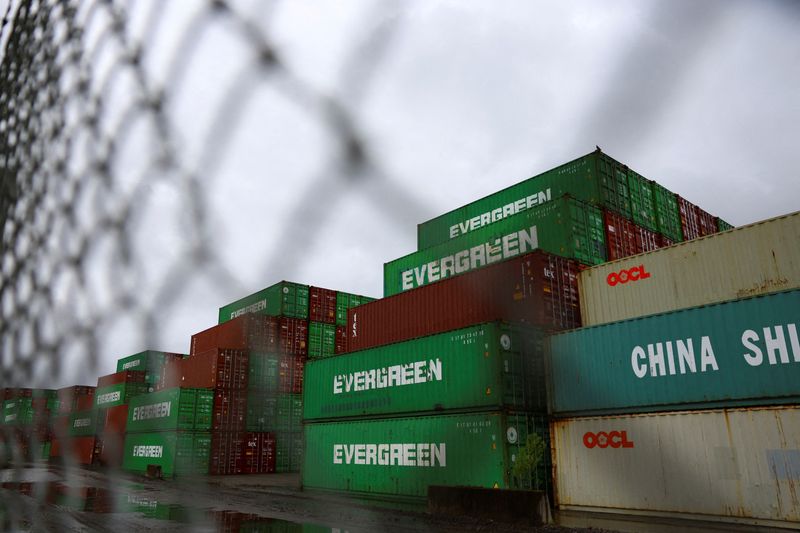 &copy; Reuters. FILE PHOTO: Containers are seen stacked in Portsmouth Marine Terminal (PMT), as port workers from the International Longshoremen's Association (ILA) participate in a strike, in Portsmouth, Virginia, U.S., October 1, 2024. REUTERS/Jose Luis Gonzalez/File P